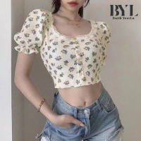 BYL / Sabrina Balon Crop-Top PremiuM Korean Style Motif Bunga Lengan Balon Atasan Wanita Woman Summe