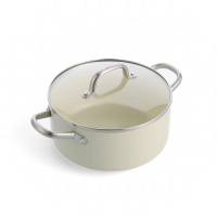 【GreenPan】GreenChef 鑽石陶瓷塗層不沾雙耳湯鍋 東京木紋 20cm 奶油白(含蓋/交換禮物/不沾鍋/陶瓷)
