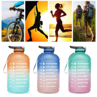 3.78L Water Bottle With Straw &amp; Dual Handle, Water Hydration With Motivational Time Marker For Outdoor Activity