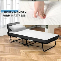 Single Folding Bed with Memory Foam Mattress for Adults,Portable Rollaway Cot Size Guest Bed with Headboard