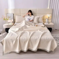 Cooling Throw Blanket Knitted Cotton Soft Bedspread Pillow shams Lightweight Breathable Summer Throw Blankets for Couch Bed