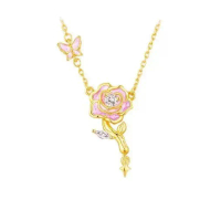 Fengfu S925 Sterling Silver Rose Star Necklace for Women, Light Luxury High-End Enamel Luminous Pend