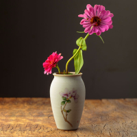 出泥可染中式花卉桌面花瓶 水培創意陶瓷純手工手繪日式插花花器1入