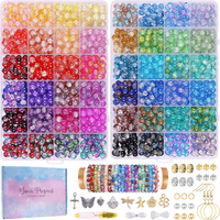 1800PCS 8mm Crackle Glass Beads Bracelet Making Kit 48 Colors Crystal Beads for Jewelry Making Round