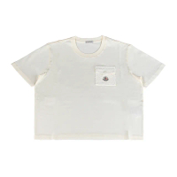 【MONCLER】MONCLER布章LOGO胸前口袋純棉短袖T恤(女款/白)