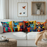 -BZT 4 piezas  fundas almohada  gato divertido - Diseños  gato  dibujos animados vibrantes, tejido p