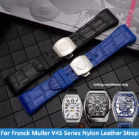 High quality Nylon Genuine Leather Silicone Watchband Folding Buckle Watch Strap 28mm For Franck Muller V45 Series Watchbands