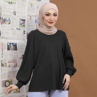 Islam Abaya Kaftan Pleated Fabric New Loose Solid Long Sleeve Shirt Coat Muslim Apparel Loose Shirt Women's Top