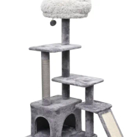 4-Level Grey Cat Tree with Condo and Scratching Pad, 48'' Height Cat Scratcher Pets Cat Tree Tower
