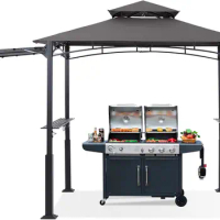 ABCCANOPY Grill Gazebo with Extra Awning - 5'x11' Outdoor Grill Canopy BBQ Gazebo Barbecue Canopy with LED Lights for Backyard
