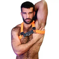 Men's Harness Leather Gay Orange Elastic Chest Harness Bondage Black Leather Men Accessories Upper Nighclubwear