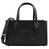 【COACH】NINA 簡約經典大C LOGO皮革手提包三層包兩用包(黑)