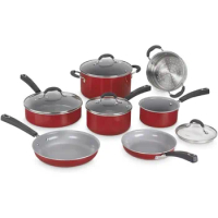 Cuisinart 54C-11R 11-Piece Ceramica XT Nonstick Cookware Set, Red/Stainless Steel