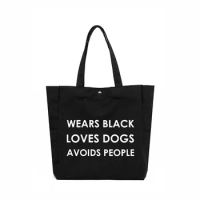 Gift for Dog Lovers Wear Black Love Dogs Funny Letters Printed Tote Bag Women Female Beach Bag Book Bag Work Bag Large Capacity
