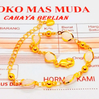 gelang tangan wanita dewasa motif rantai Giok putih titanium lapis emas muda 18k anti luntur bersura