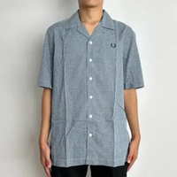 Kemeja FRED PERRY MICRO CHECK OLIVE BLUE SHIRT 100% ORIGINAL L