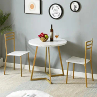 Small Round Dining Table Modern Dining Table and Chairs Wooden Marble Top With Steel Frame 2 People Set Room Furniture Home