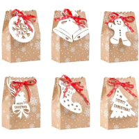 24PCS Christmas Bags for Gift Bags for Christmas Goodies Bags Bulk Assortment Kraft Paper Holiday Bags