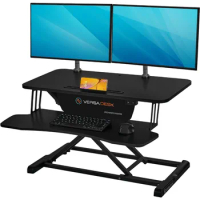 PowerRiser 32 Inch Electric Standing Desk Converter for Dual Monitor, Laptop Workstation with Wide Keyboard Tray