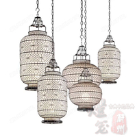 新中式燈籠手工編織宮燈古典吊燈仿古會所復古餐廳鐵藝帶花燈定制