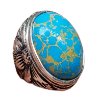 Cincin pirus mesir royal blue urat emas ceplok kuro biru jumbo njenong batu akik