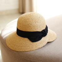 優雅拉菲草帽女夏天可折疊防曬遮陽帽 海邊沙灘度假草帽大沿帽1入