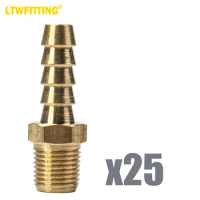 LTWFITTING Brass Fitting Coupler 1/4-Inch Hose Barb x 1/8-Inch Male NPT Fuel Gas Water(Pack of 25)