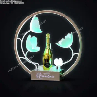 HONWIN Marquee LED Circle Metal Ring Perrier Jouet Champagne Bottle Presenter with Flower Glorifier Display Stand Holder Rack