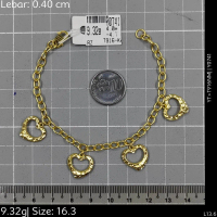 Emas 916,Rantai Tangan Kendi Bulat Hollow Gtlove 0.4cm Design:1315<Y0741>916AA(YT)-Size: 16.3cm