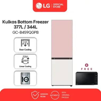 LG Kulkas 1 Door Larder Objet 377L Gross / 344L Nett Bottom Freezer Clay Pink - Clay Beige GC-B459QG