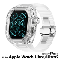 For Apple Watch Ultra 2 49mm K9 Crystal Transparent Case Fluororubber Rubber Strap Conversion Protect iwatch Transparent band