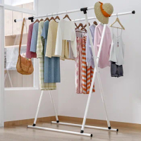 Clothes Rack floor-to-ceiling Folding Indoor Double-Pole Balcony Clothe Telescopic Clothe Drying Rod Simple Clothes Drying