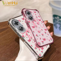 เคสโทรศัพท์, WenHui, กันกระแทก, สำหรับ OPPO A17, A17K, A97 5G, สีใหม่ 2025, ดอกไม้สีชมพูและโบว์, เคส