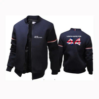 F1 Driver Lewis Hamilton Digital 44 Logo Print Men's Popular Round Neck Long Sleeve Sweatshirt Fashion Solid Color Flight Jacket