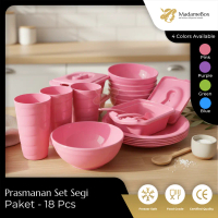 MadameBox Prasmanan Set Paket 18 Pcs Wadah Makan Estetik Free Centong Piring Mangkok Plastik Tempat 