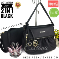 Esclona Tas Wanita Premium E037 Selempang Bahu Batam Fashion Original Kulit PU Sintetis Polos 2 in 1