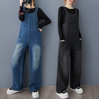 【巴黎精品】牛仔吊帶褲丹寧連身褲-點點抽繩磨白背帶女褲子2色a1jc44