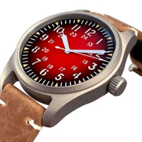 Tandorio 39mm Titanium Case Watch Men Red Blue Sandwich Dial 20ATM Waterproof NH35 PT5000 Automatic Mechanical Leather Band