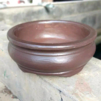 Pot Bonsai Tanaman Hias Bulat Small Unik Polos Bahan Semen