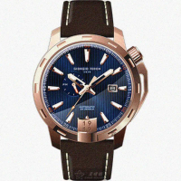 【GIORGIO FEDON 1919】喬治飛登1919男錶型號GF00106(寶藍色錶面玫瑰金錶殼咖啡色真皮皮革錶帶款)
