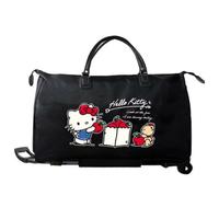 小禮堂 Hello Kitty 尼龍拉桿手提旅行袋 (黑蘋果款)