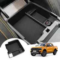 Car Armrest Storage Box Tray Console Organizer Holder For Ford Ranger Everest 2023 Electric Handbrake Auto Interior Accessories