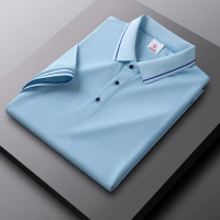 High end brand fashionable men's short sleeved POLO shirt 2024 summer silk comfortable ice feeling casual business T-shirt