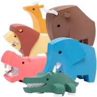 Puzzle DIY Magnetic Construction Set Cute Arboreal Animal Hippo 3D Model Kit Elephant Lion Early Child Educational Toy Halftoys