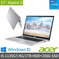 【1TB外接硬碟組】Acer A517-52-57N5 17.3吋雙碟效能筆電(i5-1135G7/4G/1TB HDD+256G SSD/Win10)