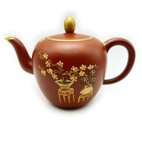 【寶堂人文】大紅袍描金茶壺B07(大紅袍描金茶壺)