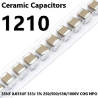 (10pcs) 1210 33NF 0.033UF 333J 5% 250V/500V/630V/1000V COG NPO 3225 SMD Ceramic Capacitors