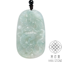 【漢石齋】天然翡翠A貨 護主龍牌玉佩吊墜 冰種藍水飄花(37*63*7mm)