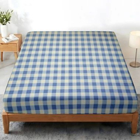 Sprei Aesthetic Sudut Karet 180x200 160x200 Katun Mikro Anti Geser Fitted Sheet GINGHAM BIRU 160X200