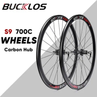 BUCKLOS 700C Road Bike Wheels Carbon Fiber Hub Bicycle Wheelset Quick Release Bike Wheels fit 8/9/10/11 Speed Road Bicycle Parts